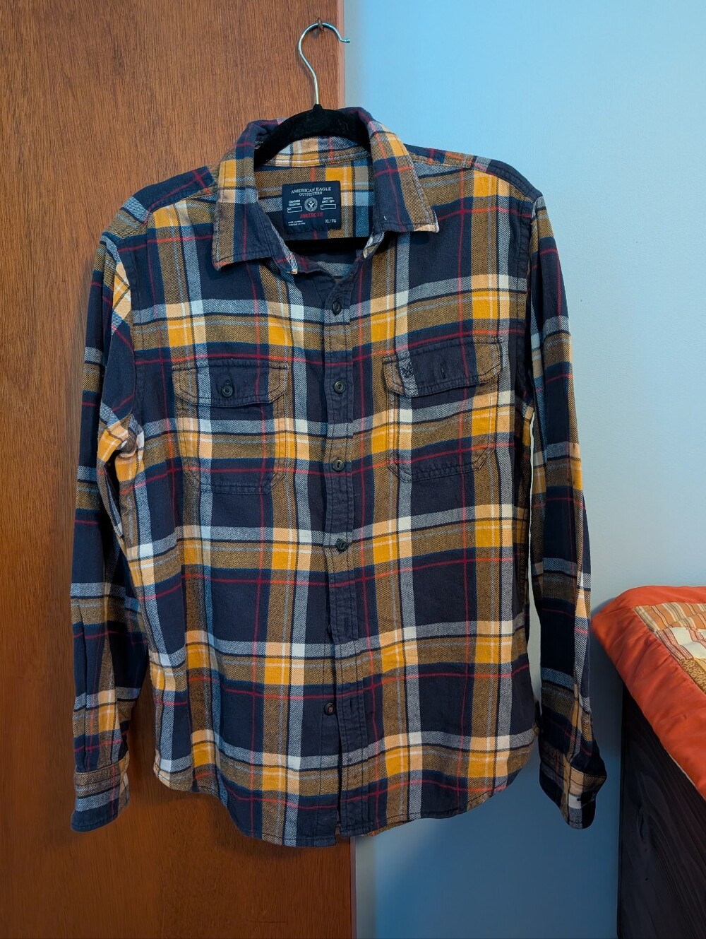 American Eagle Outfitters Yellow & Navy Plaid Button-Down Shirt Women's Size XL